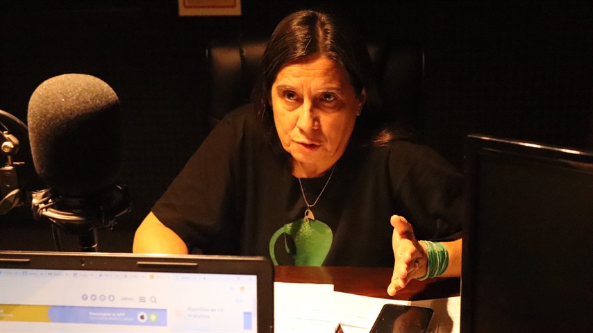 Cubells en Radio Libertad, con pañuelo verde en la muñeca, se califica como feminista y parte del bloque del Frente Grande.