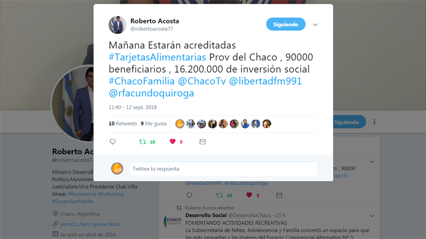 El anuncio lo hizo el ministro Acosta a través de su cuenta de Twitter. 