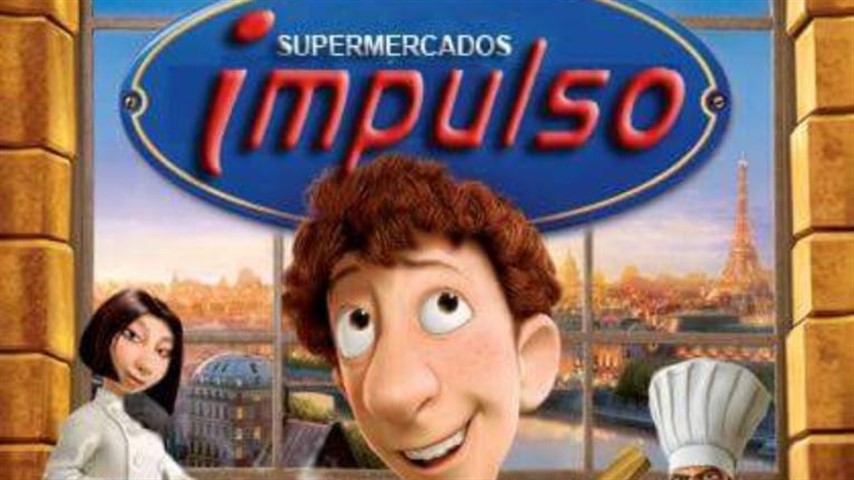 La famosa película Ratatouille, pero con el logo de Supermercados Impulso. 