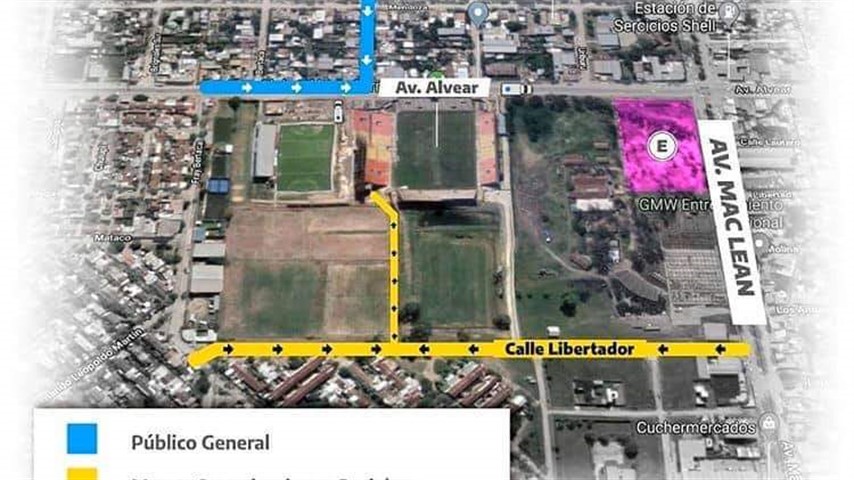 Mapa de accesos al estadio.